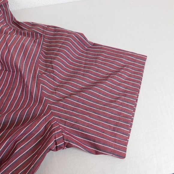 King Size Stripe Short Sleeve Sport Shirt 4XL Tall Burgundy Black White Pockets - Picture 6 of 8
